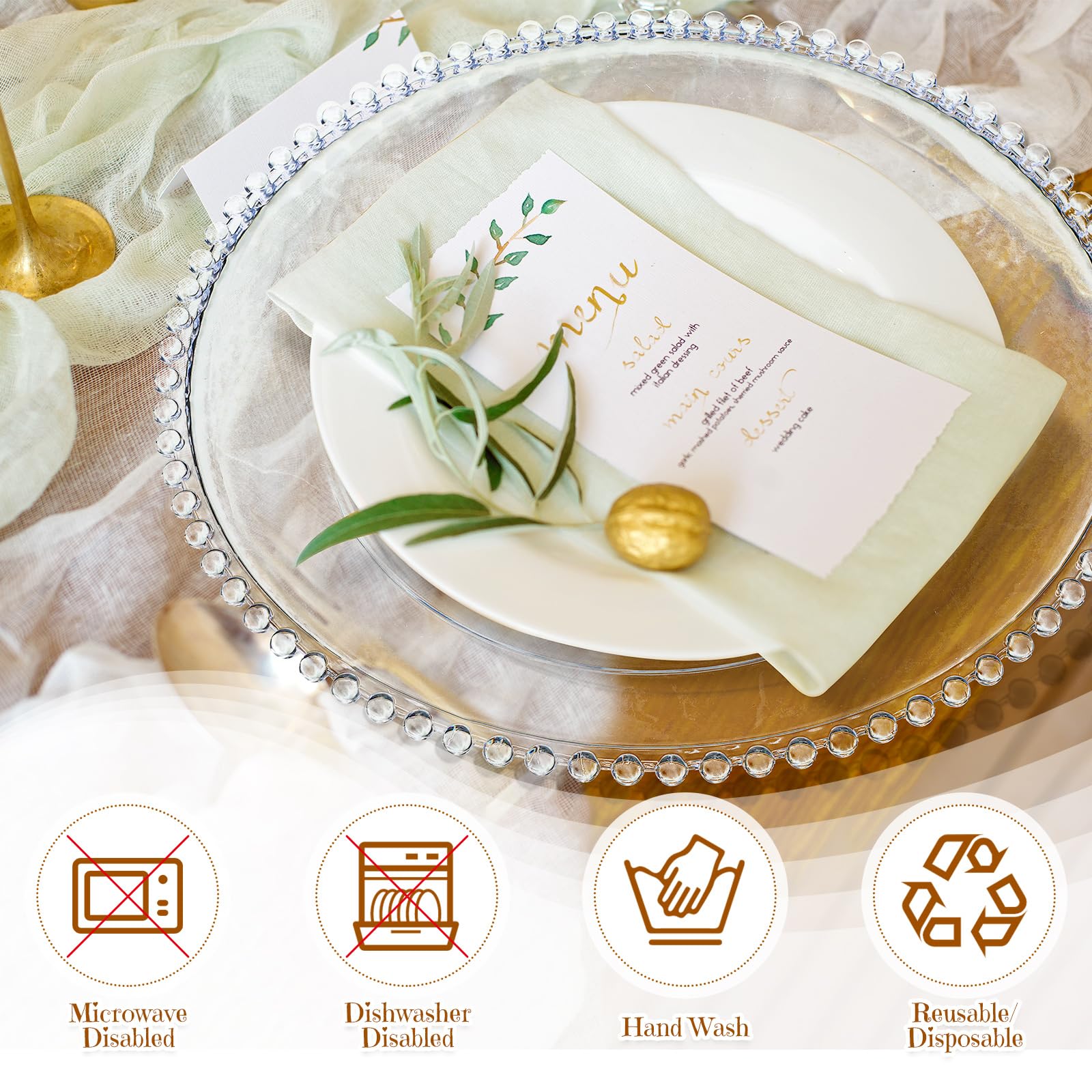 Zopeal 18 piastre di ricarica rotonde con perline, 33 cm, in plastica | Piatti rotondi in plastica da 33 cm, per cene, casa, cucina, matrimoni, feste, catering, eventi, ristoranti