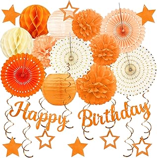 Orange Birthday Party-Decorations - 29pcs Orange Beige FAL Boho Party De...