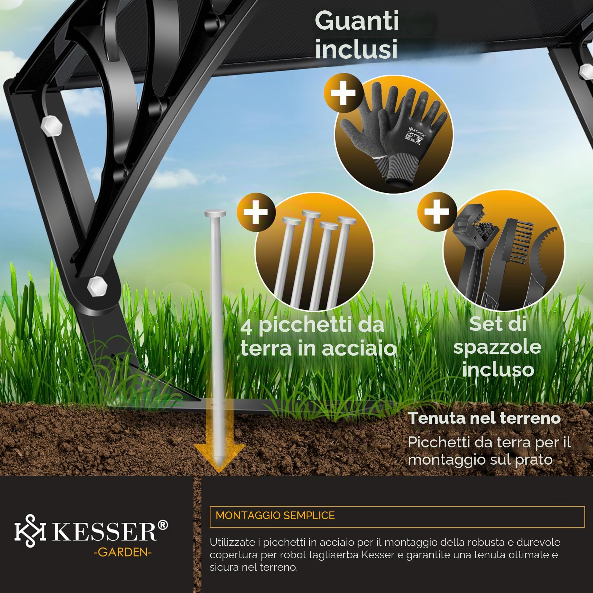 KESSER Tetto da Garage | Coperture | Carport | Rifugio per robot da erba, tosaerba automatico da giardino | Resistente alle intemperie | Nero