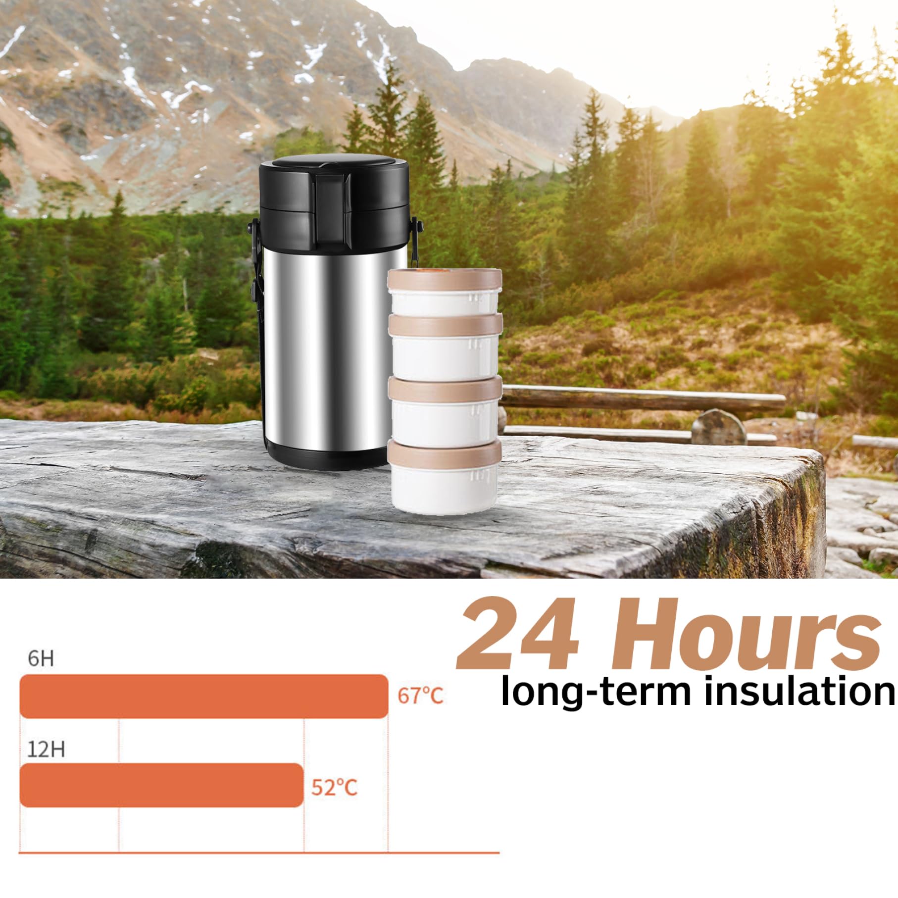 NIDONE Jar barattolo isolato alimento thermos per cibi caldi, scatola da pranzo termica 12L 3L, contenitore per il pranzo per alimenti caldi in acciaio inossidabile per bambini per bambini conservare
