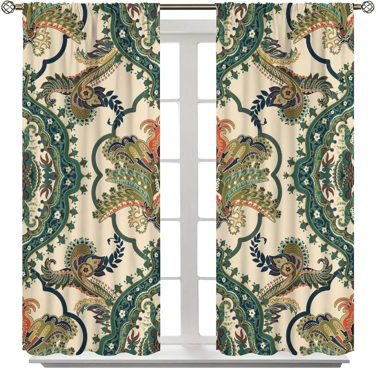 Boho Floral Blackout Curtains, Colorful Mandala Flower Bohemian Ethnic Print Pattern, Bedroom Living Room Kitchen52X84 Inch