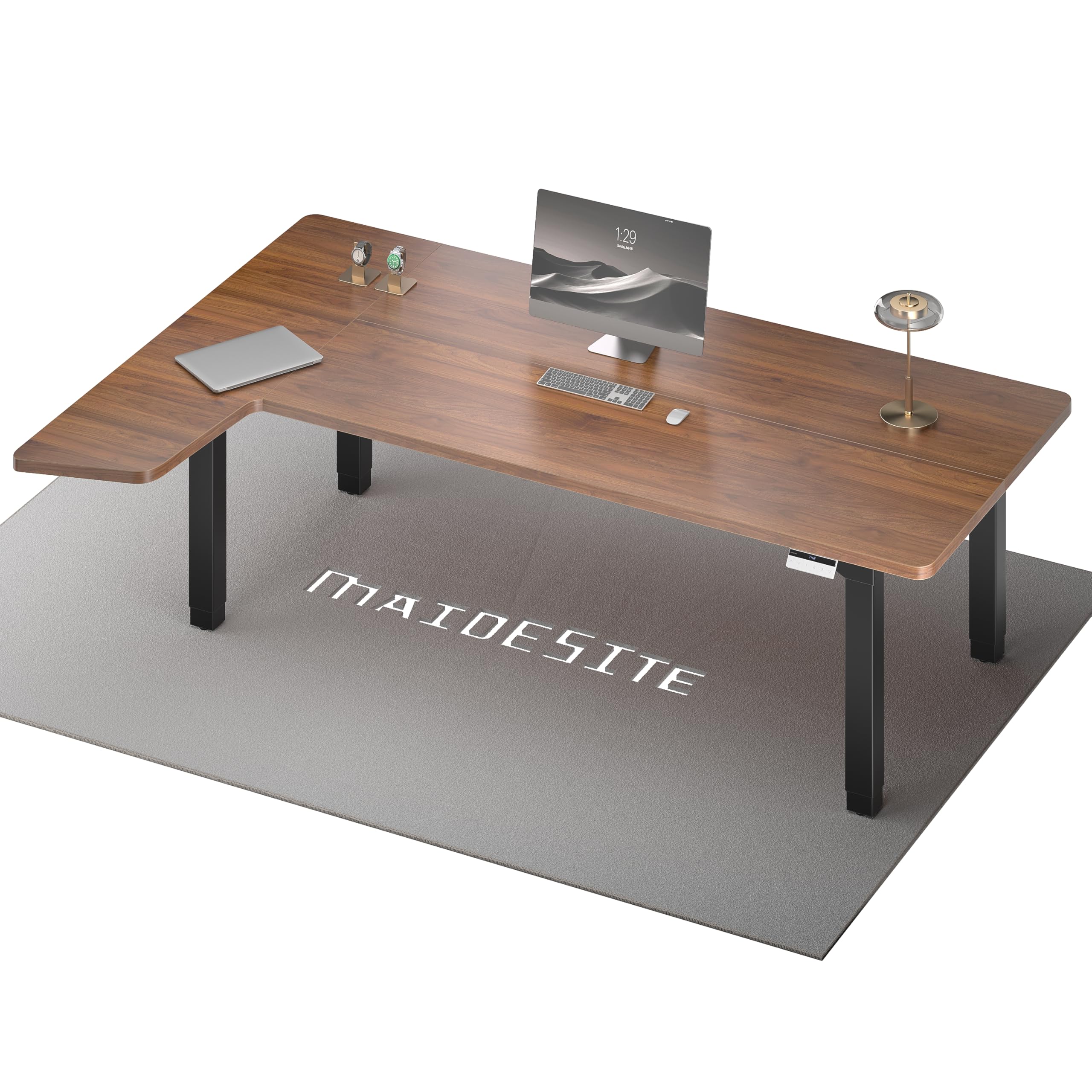 MAIDeSITe Escritorio eléctrico en forma de L, 180 x 120 cm, con motor dual, 4 patas estables, capacidad de carga de 160 kg, conector USB-C, sistema de control de piano para el hogar, oficina, lona