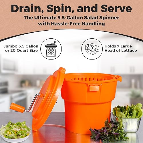 Miniatura 4 de TK - Molinillo de ensalada grande de 5 galones20 cuartos de galón, actualización 2024, 7 cabezas de lechuga, giratorio manual comercial para