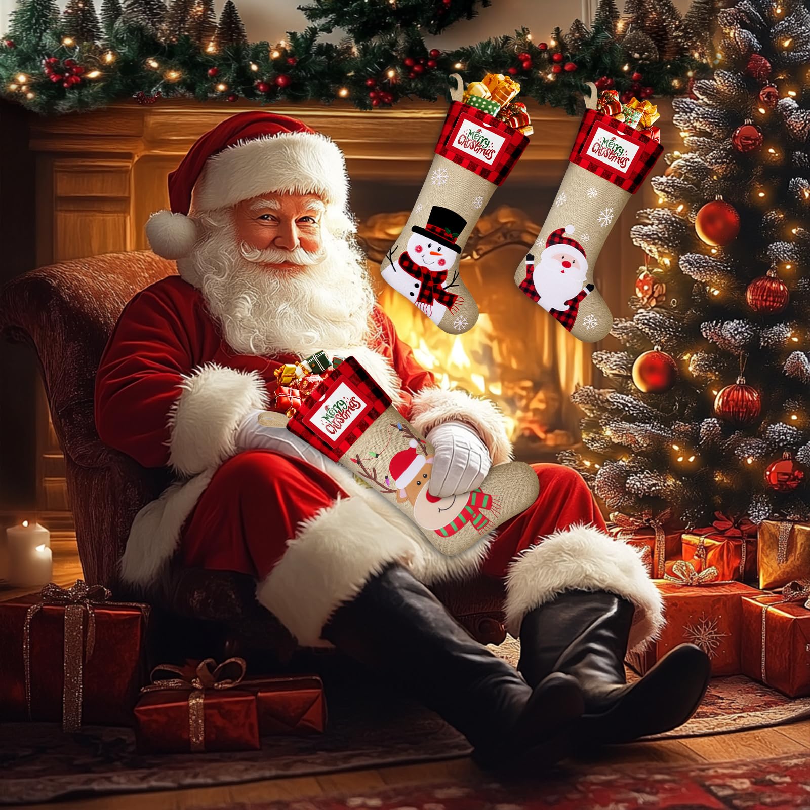 DeckTheHalls Weihnachtsstrümpfe, personalisierbar, 48,3 cm, großer Weihnachts- und Familienstrumpf für Weihnachtsbaumdekoration, Kamin-Party-Dekoration, 3 Stück