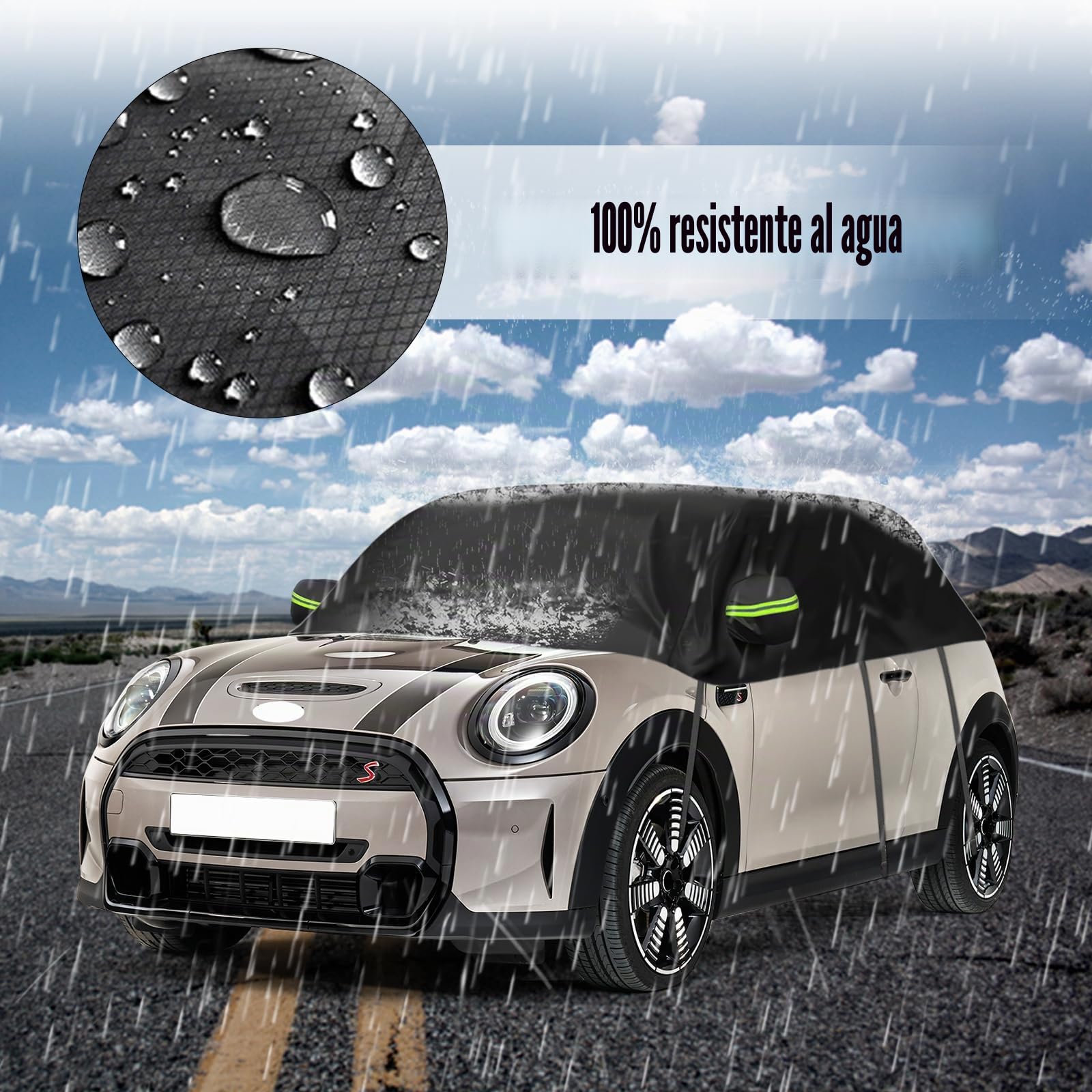 Funda Impermeable para Coche Reemplazo para Mini Cooper 3 Puertas 2000-2025, Media Cubierta de Coche Resistente a Los Rayos UV, Media Cubierta de Garaje a Prueba de Polvo