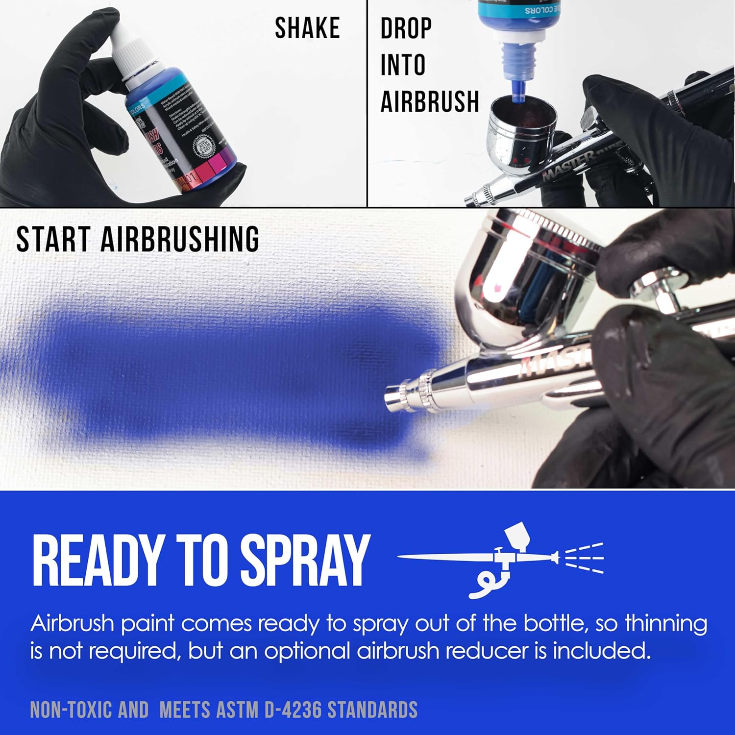 U.S. Art Supply Airbrush Paint Set - 12 Color Secondary Opaque with Reducer & Cleaner, Ready to Spray Air brush Paint, 1-Ounce Water-Based Acrylic for Painting Metal, Plastic Models, Canvas, Wood