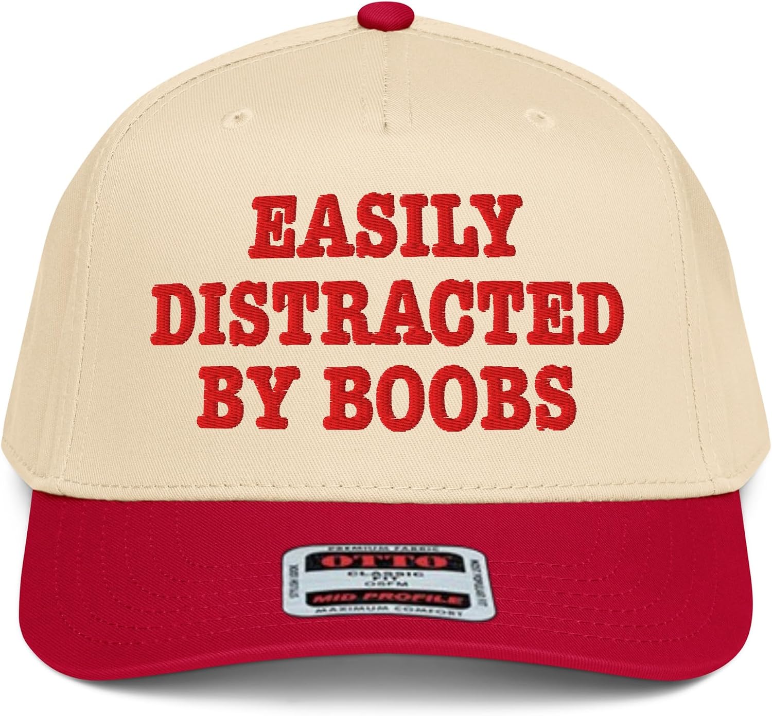 NX1 Easily Distracted By Boobs 2 Tone Hat Embroidered Mid Crown Curved Bill Snapback Cap for Men and Women