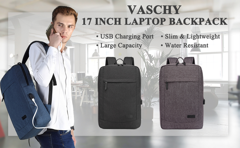 17 inch laptop backpack slim VASCHY for Men with USB Port Lightweight Business Backpack : Electronics collections-barware Size:2/0 (8/pk) airline carry Natural Cedar Plug