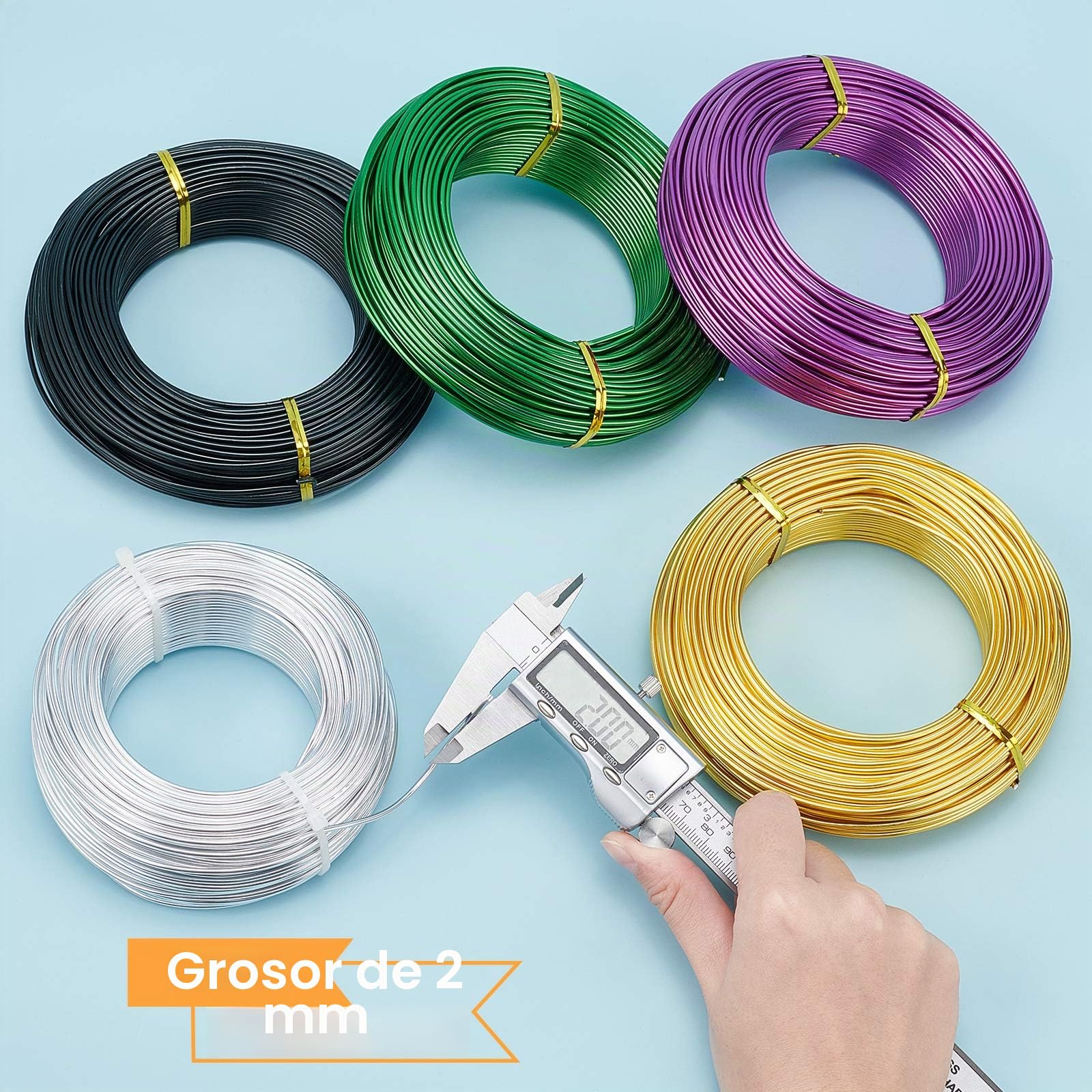 BENECREAT 55m 2mm Alambre de Aluminio para Esculpir Hilo Metal Flexible para Hacer Joyas, Abalorios Proyecto de Arte y Artesanía, Dorado