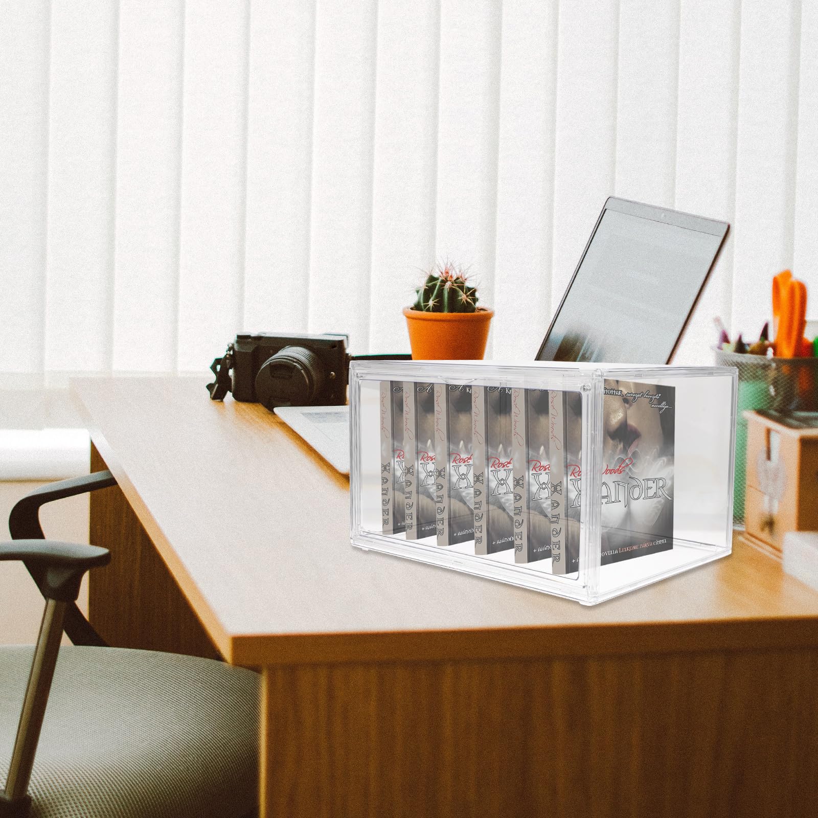 SHINEOFI Caja Almacenaje Transparente Apilable con Tapa Organizador de Libros y Oficina Estilo Modulo para Escritorio Dormitorio y Estudio Sealed y Bookshelf