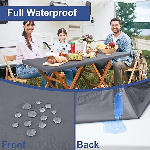 Miniatura 50 de homing Paquete de 2 manteles rectangulares elásticos ajustables de 6 pies, tela impermeable, mantel de poliéster lavable para picnic, campamento, al