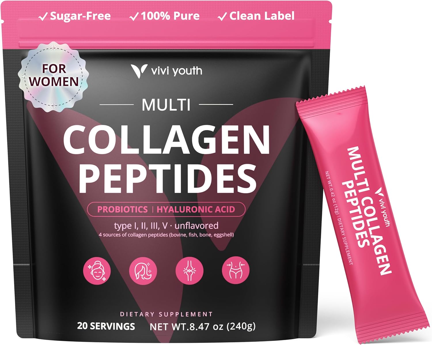 Collagen Powder for Women, Collagen Peptides Powder with Probiotics, Prebiotic Collagen Protein for Skin, Hair, Bone & Joint | 16-in-1 Sugar-Free Formula, Unflavored