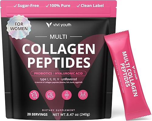 VIVI Youth Verisol Multi Collagen Peptides Powder for Women  Fórmula 16 en 1 con colágeno tipo I, II, III, V, ácido hialurónico, biotina,