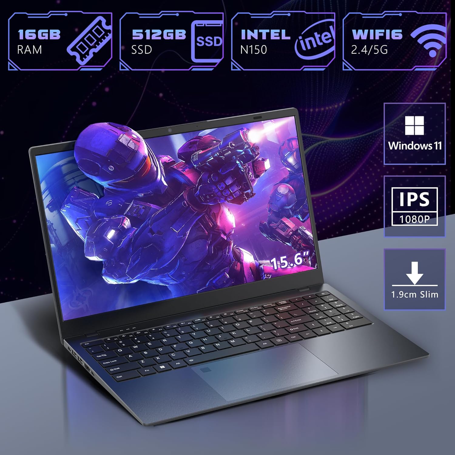 NINGMEI Laptop Computer | 15.6'' HD Display | 1920X1080 FHD IPS | Intel Celeron N5095 4-Core Processor |16GB RAM | 512GB SSD | Supports 160° Angle Opening | WiFi with Windows 11 Laptop, Gray