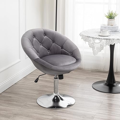 Roundhill Furniture Noas - Silla giratoria tapizada de terciopelo con respaldo copetudo, color gris