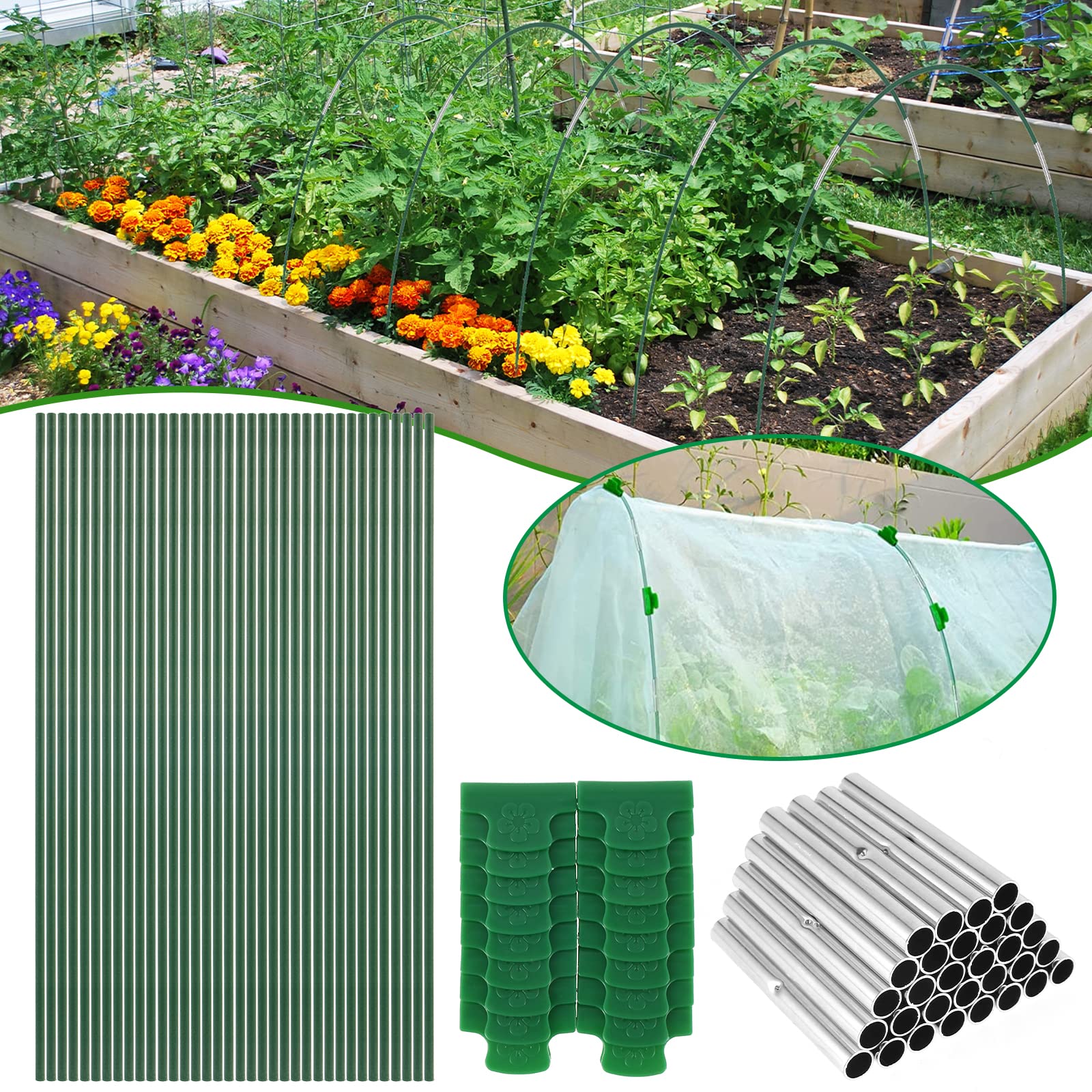 Kit de túnel con marco de aros de invernadero de 17 pulgadas de largo guardián de jardín desmontable