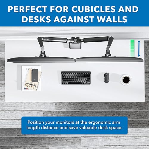 Miniatura 4 de Mount-It! Brazo de monitor dual para 2 monitores de 17" a 32" pantallas, soporta 19.8 libras por brazo, altura ajustable, inclinación/giro/rotación,