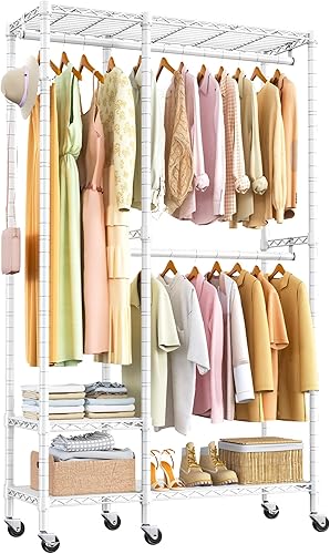 Miniatura 8 de Raybee Perchero de ropa con ruedas, perchero resistente para colgar ropa, estante portátil para armario, perchero rodante, negro, 80 pulgadas de