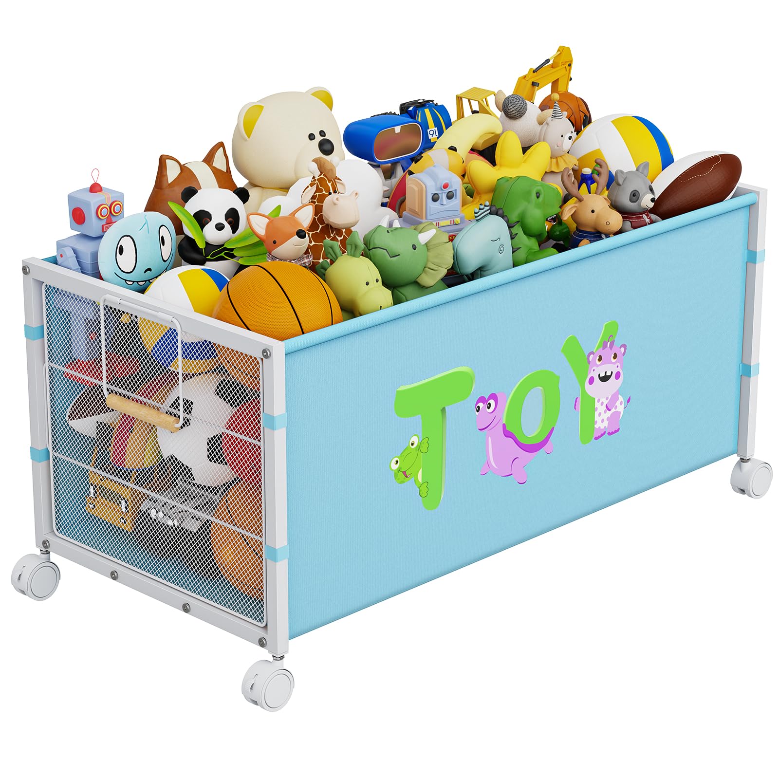 Kids Large Toy Box with Wheels, 120L Toy Boxes for Kids Extra Large Metal & Oxford Cloth Toy Chest Toy Organizer with Wooden Handle for Bedroom,