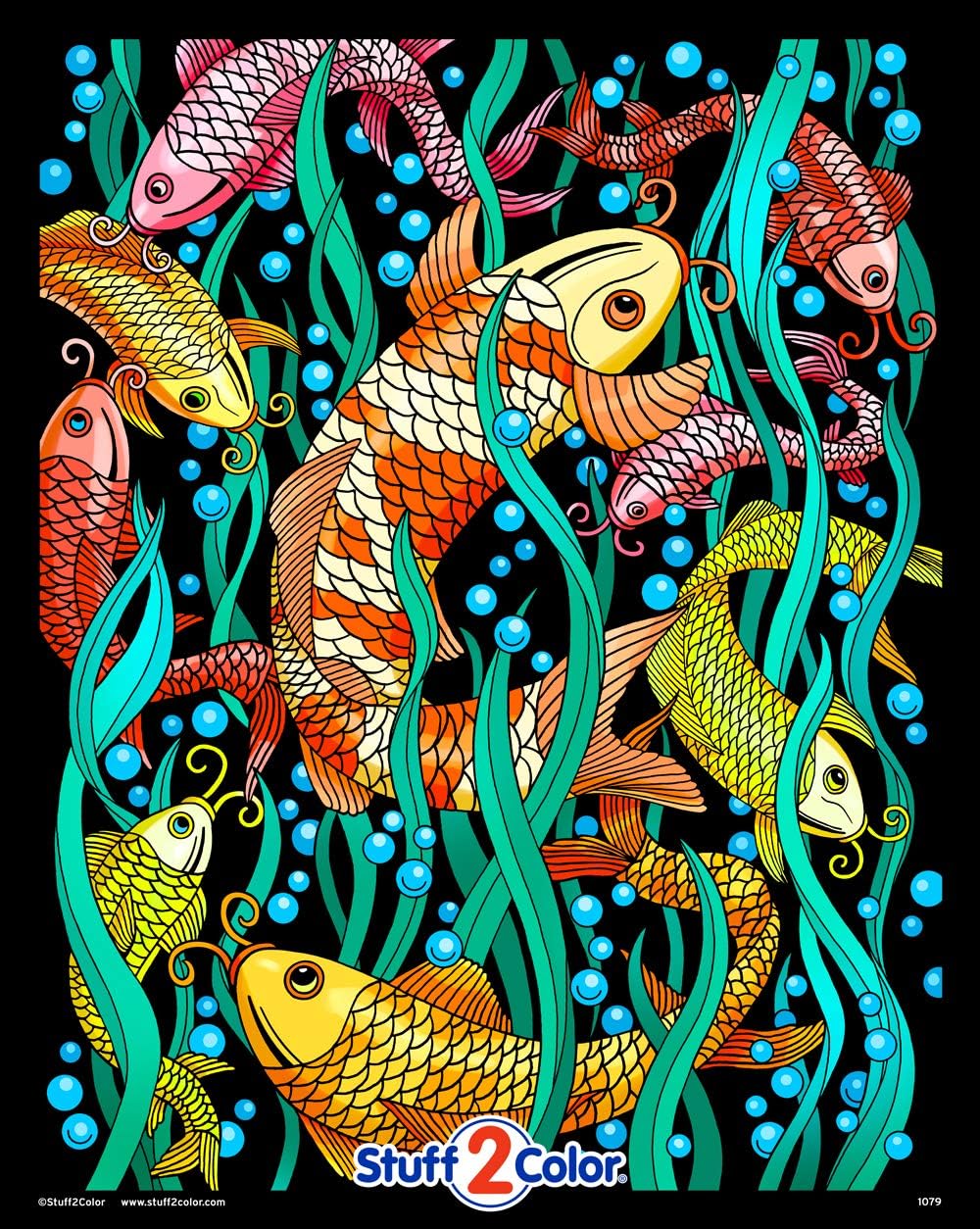 Stuff2Color Koi Fish - Big Fuzzy Velvet Coloring Poster for Kids and Adults (Excellent and Fun Indoor Arts and Crafts Activity)
