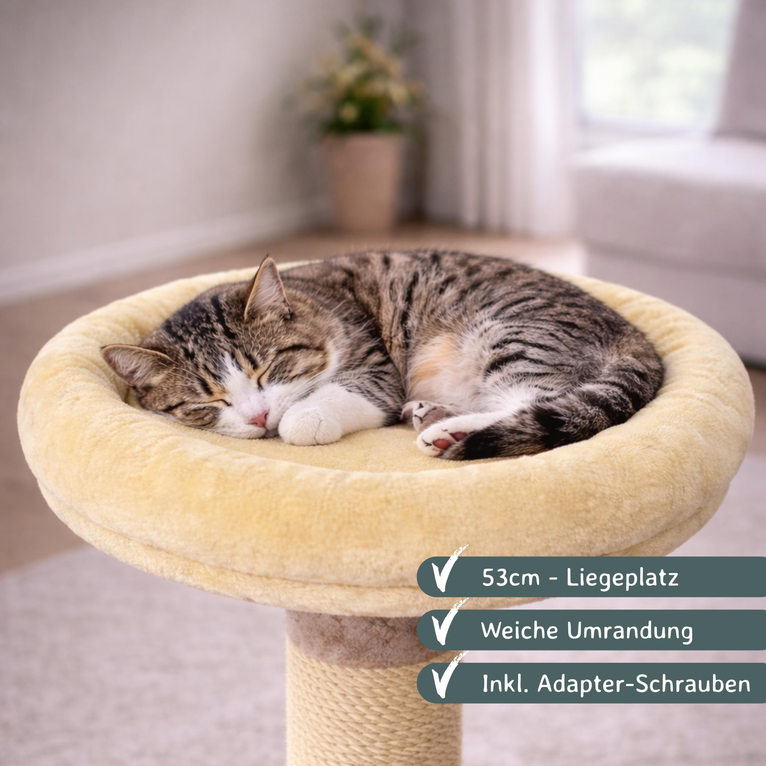 nanook - Liegeplatz, Liegemulde XL - Liegefläche Ø 53 cm - für große Katzen geeignet - für M8 M10 Kratzbäume und Sisalstämme - inkl. Adapterschraube - Farbe: beige