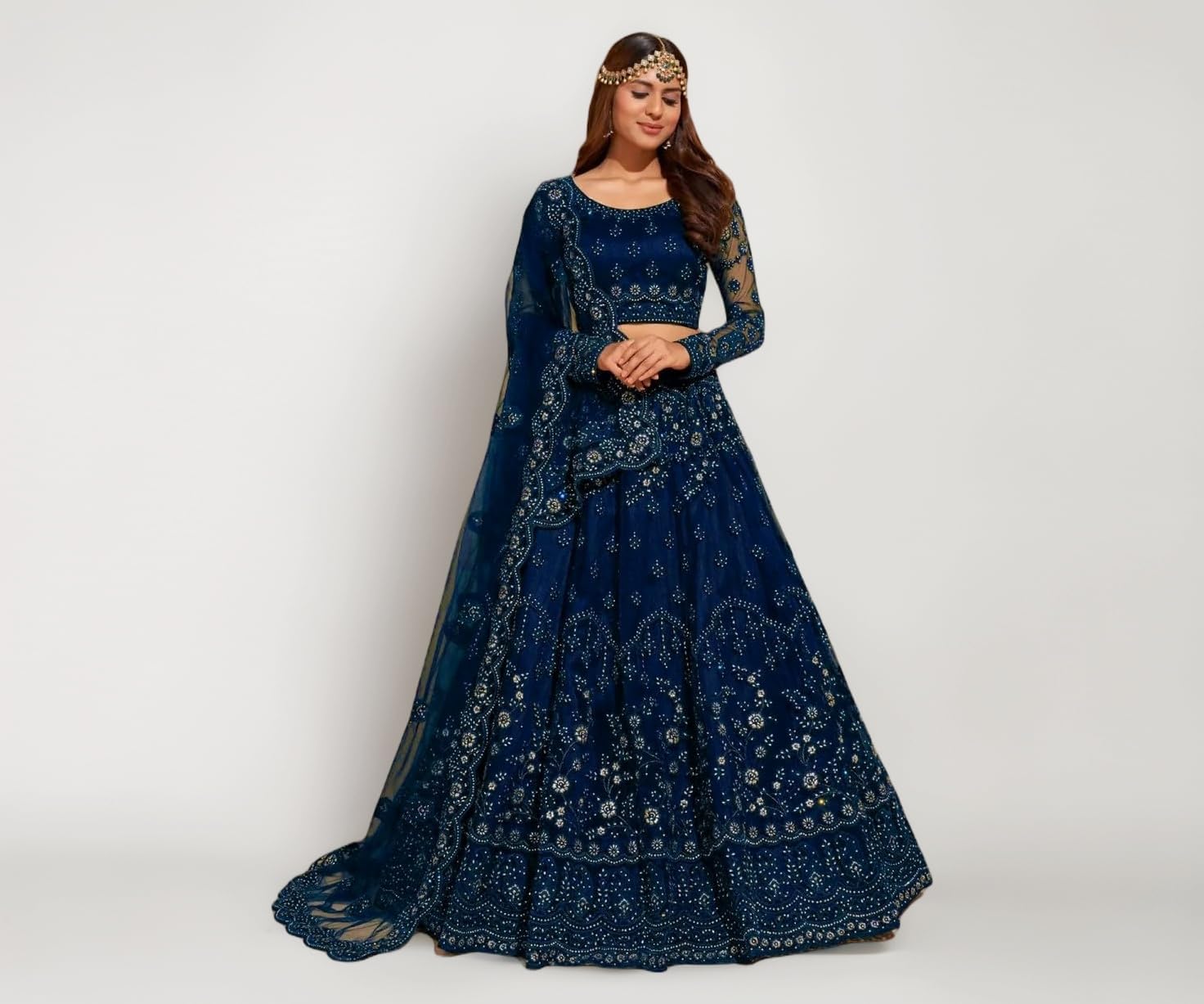 Women's Soft Net/Satin Embroidery Semi Stitched Lehenga Choli
