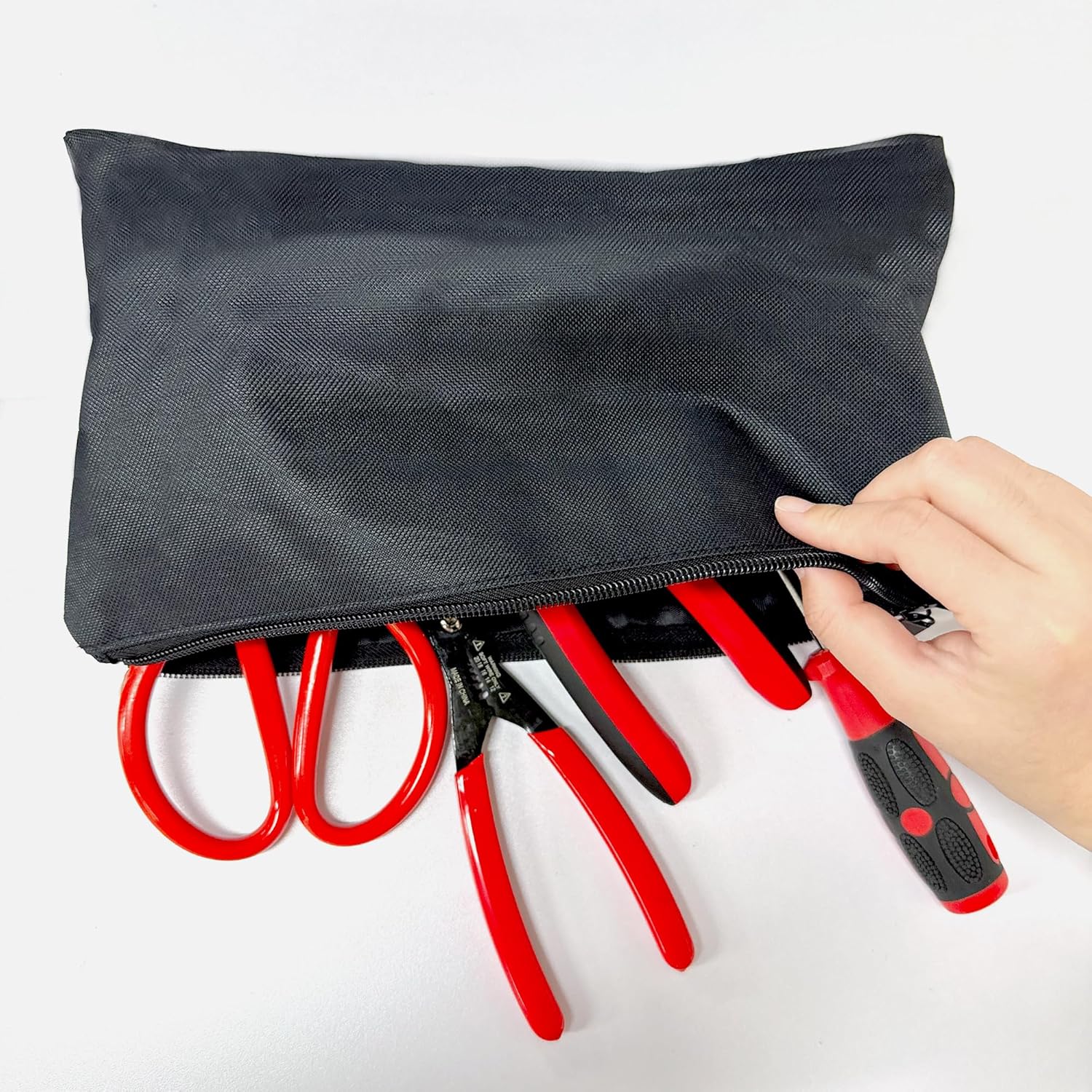 Premium Tool Pouch Zipper Bag with internal pockets, 12inch Tool Bag, Multipurpose Storage pouch, Flat Bottom with Zipper for Tools, Gadgets, Cosmetics, Stationary,Travel accessary, Black