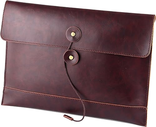 hombres mujeres pu cuero multifunción oficina documentos bolsas A4 papel archivo bolsa sobre bolsa de conferencia, marrón, 13.8 "(L) x9.8" (H) x