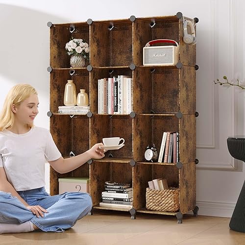 Miniatura 6 de GREENSTELL Organizador de armario, organizador de almacenamiento de 12 cubos con mazo de goma, estantes de almacenamiento portátiles para armario,