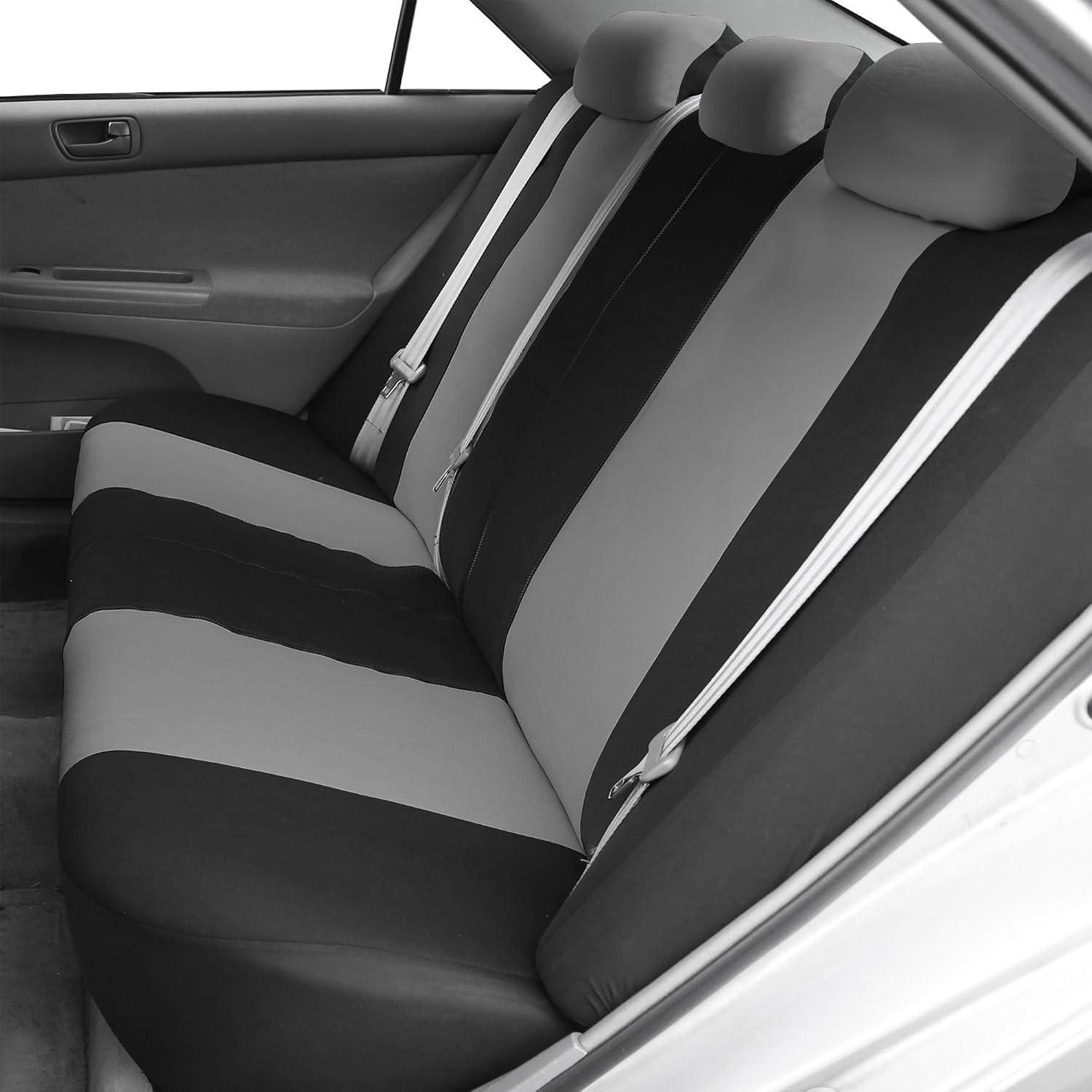 FH Group Car Seat Covers Flat Cloth Multifunctional Full Set Gray Automotive Seat Covers,Airbag and Split Rear Car Seat Cover Universal Fit Interior Accessories for Cars Trucks SUV Car Accessories
