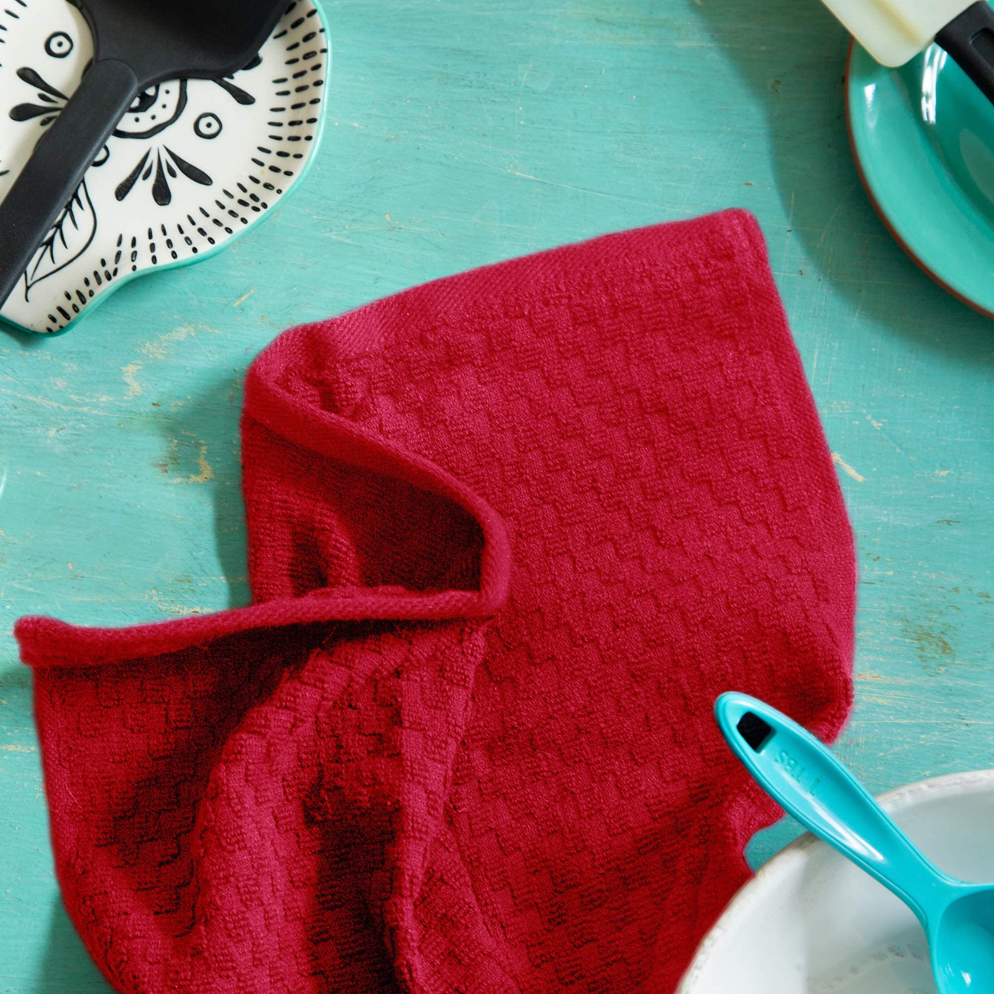 COTTON CRAFT Set di 8 incredibili asciugamani da cucina in spugna 100% cotone goffrato Euro Cafe, panno per la pulizia morbido, assorbenti, ad asciugatura rapida, poco soffice, riutilizzabili, per