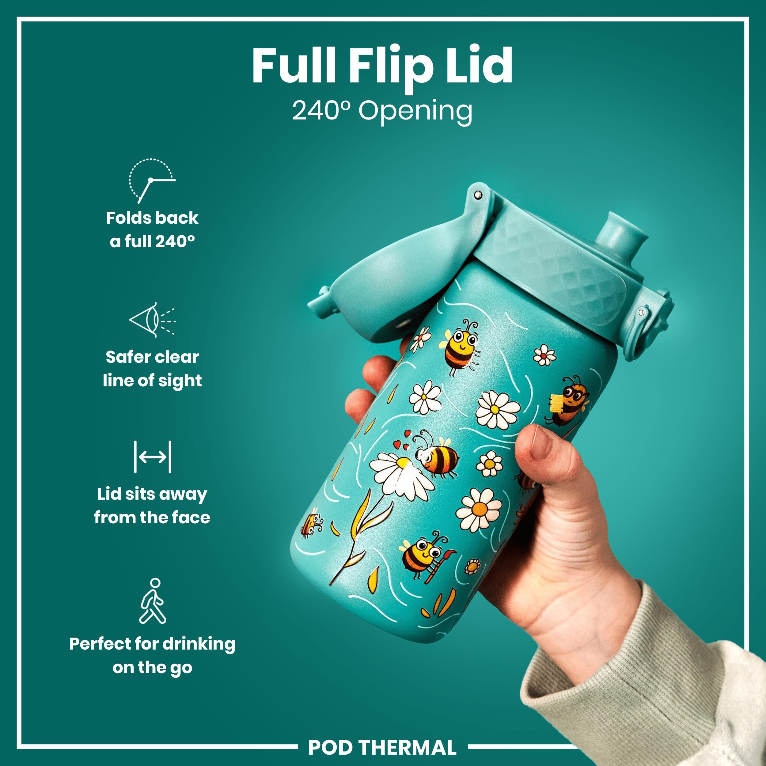 ION8 Vacuum Insulated Steel Water Bottle, 320 ml/11 oz, Leak Proof, Easy to Open, Secure Lock, Dishwasher Safe, Carry Handle - Image 4