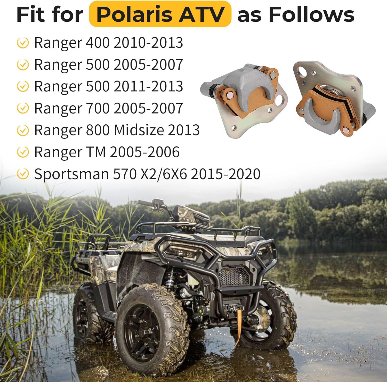 M MATI Front Left Right Brake Caliper Assembly for Polaris Ranger 800 Midsize/400/500/700/TM Sportsman 570 X2/6X6 2015-2020 1911616 1911617