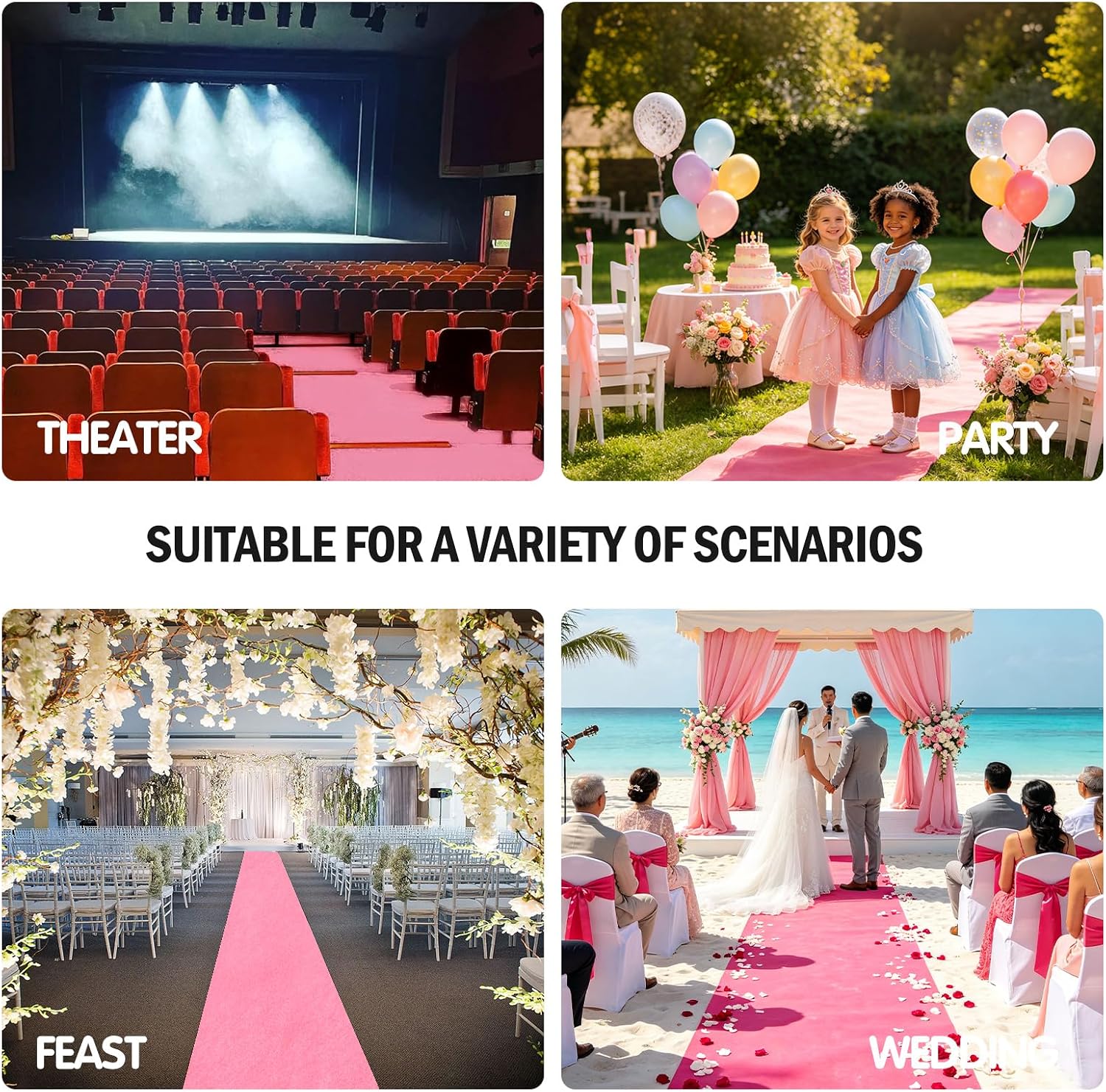 VOK Pink Aisle Runner Carpet Rugs for Wedding Accessories, Premium 160 GSM Felt Non-Woven Fabric Runway Rug for Step, Ceremony Parties and Events Indoor or Outdoor Decoration (Pink, 3X15 ft)