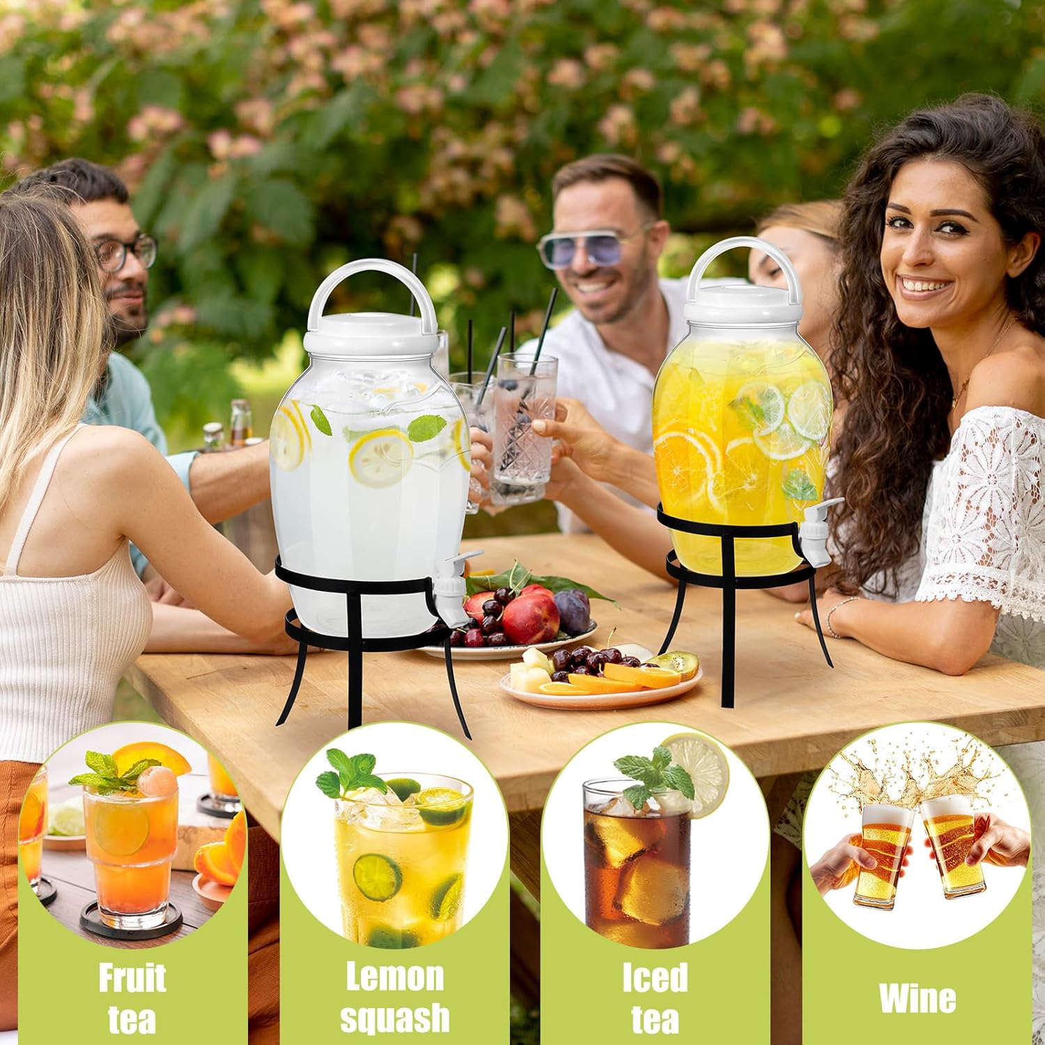 Havawish 2 Pack Drink Beverage Dispenser with Stand for Parties 1.16 Gallon Plastic Water Lemonade Juice Dispenser with Spigot and Lid for Countertop Weddings(White) - Image 5
