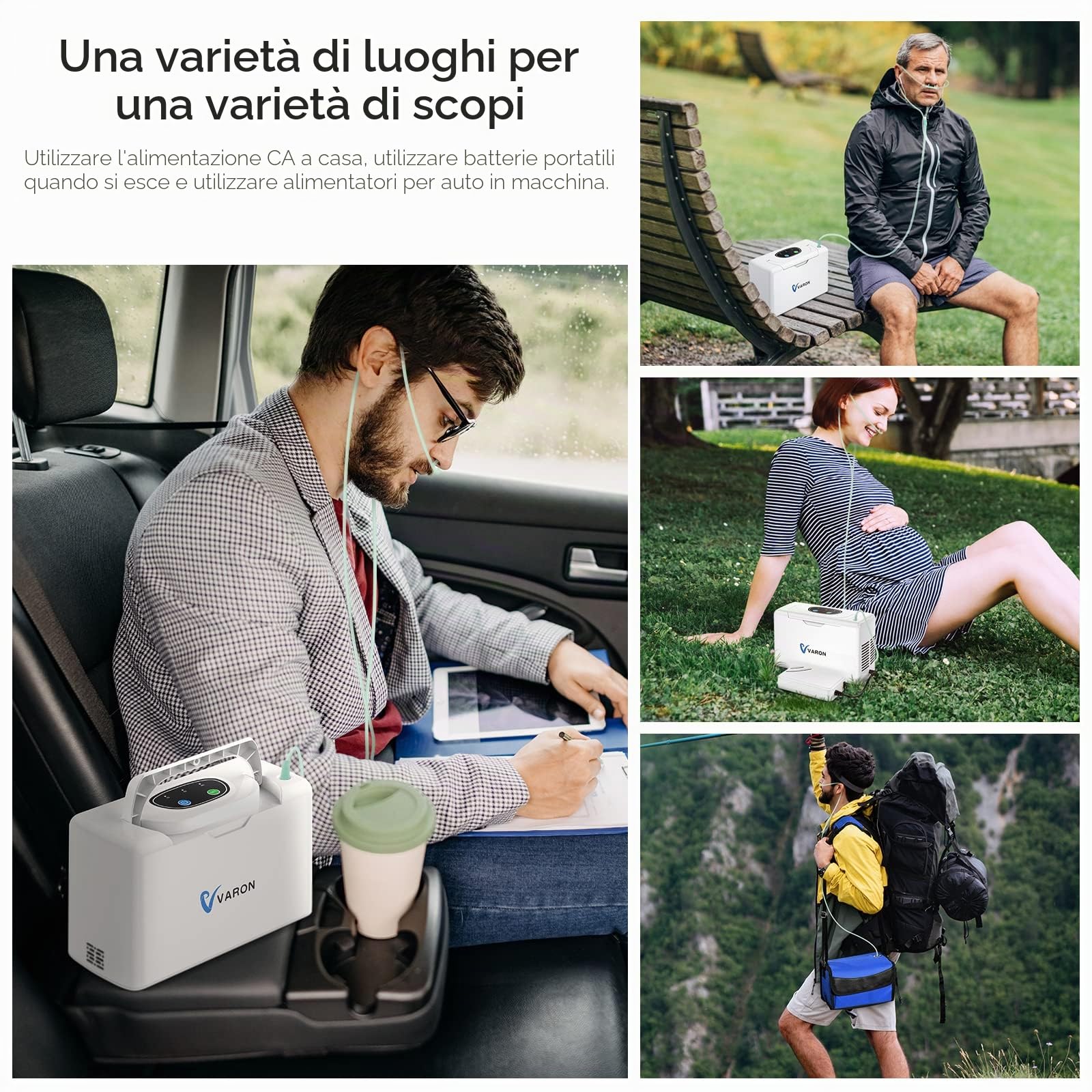 Concentratore di ossigeno portatile da 3 l, leggero per viaggio/auto, 33%, con batteria/borsa, 3 libbre