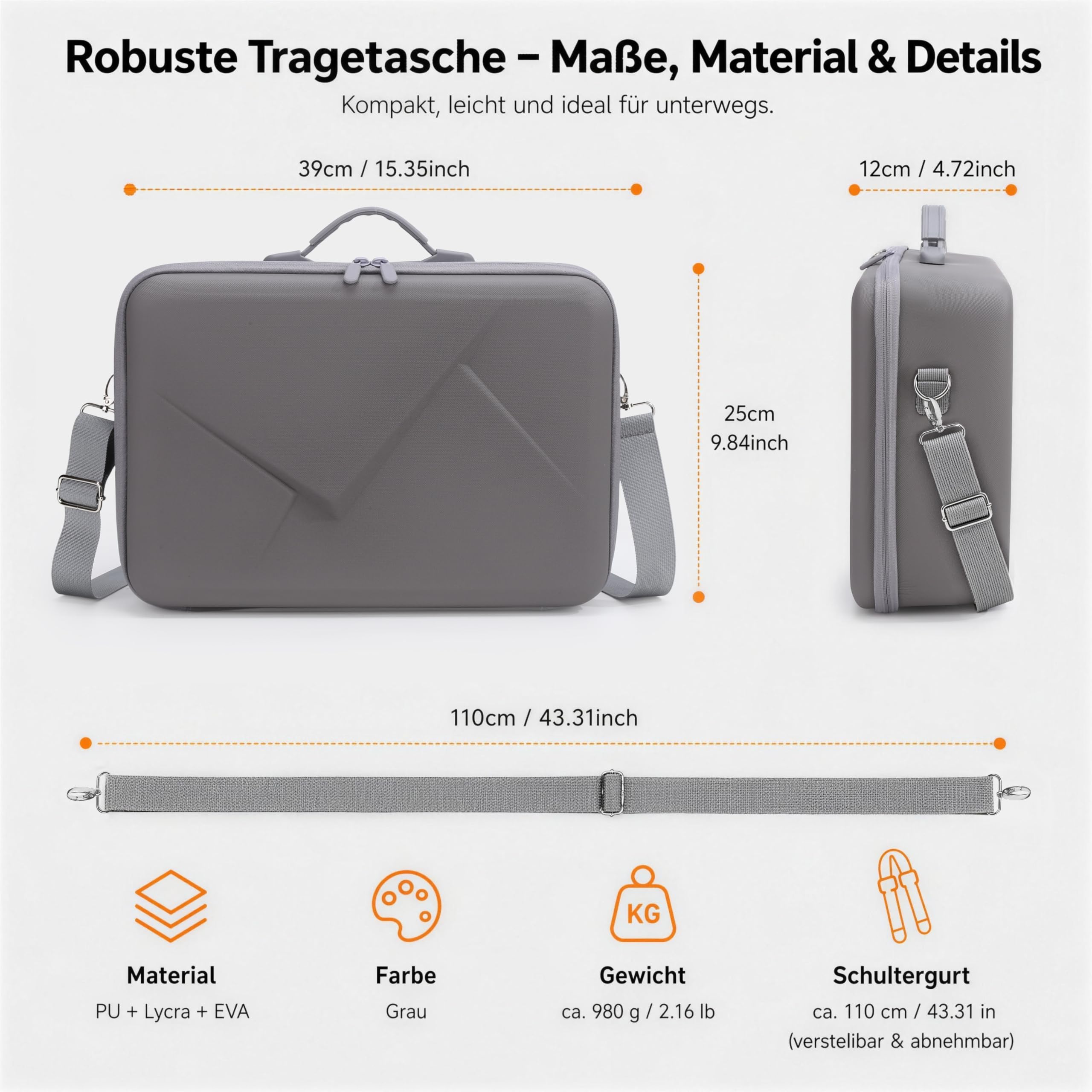 Custodia rigida per drone DJI Avata 360 Fly More Combo-RC2, borsa a tracolla rigida per telecomando RC2, batterie e accessori (grigio)