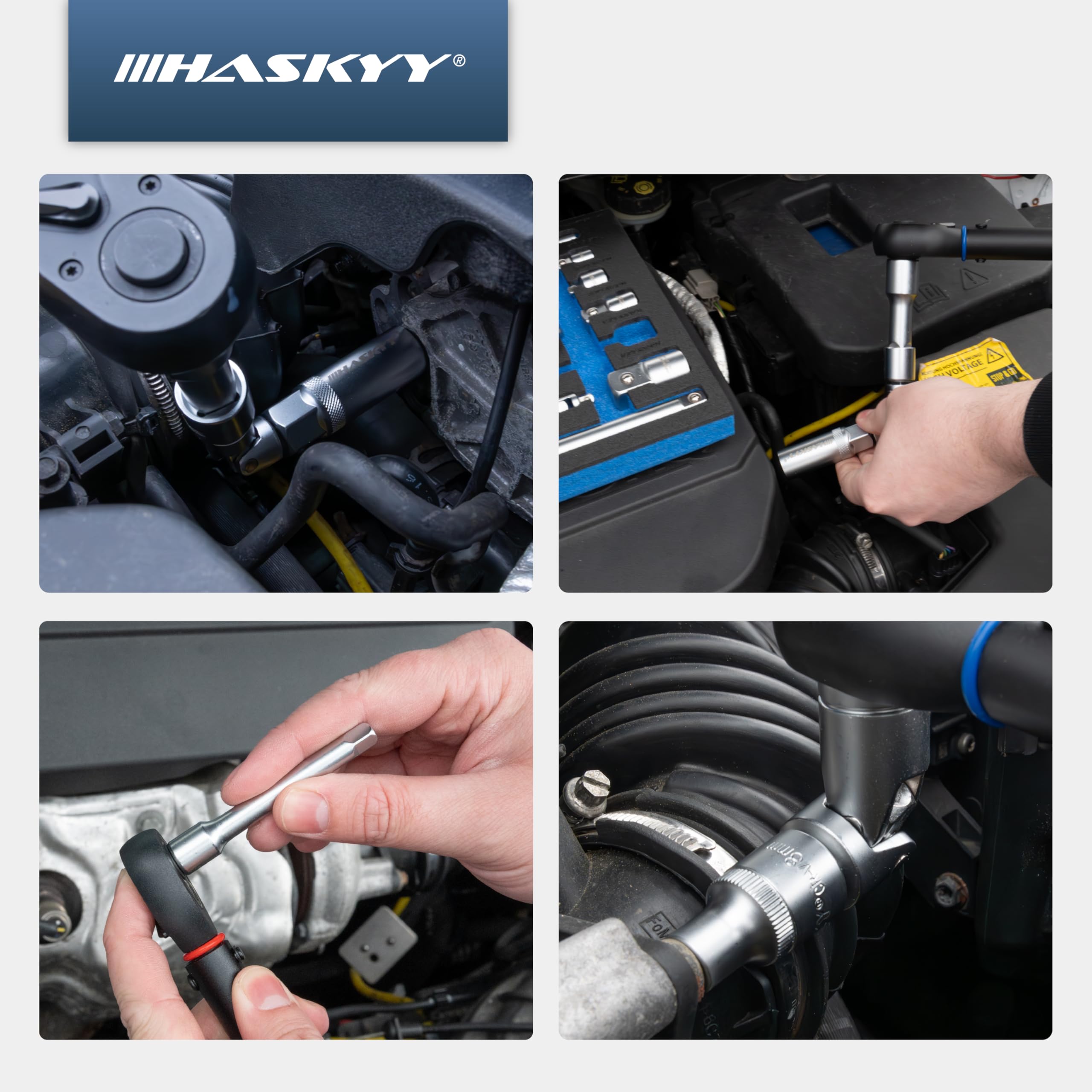 HASKYY Steckschlüssel Stecknuss Verlängerung Satz 1/4 3/8 1/2 Zoll Ratsche Knarren Verlängerung Adapter Kardangelenk Zündkerzen Nuss Set Verbindungsteile für KFZ & Industrie