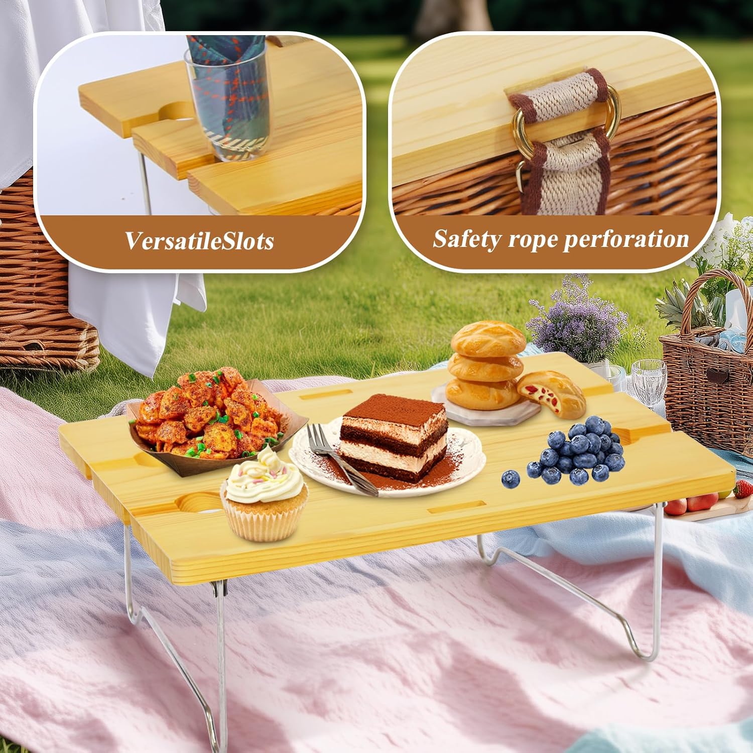 Picnic Basket for 4 with Folding Table, Large Wicker Picnic Basket Set with Waterproof Blanket and Wine Pouch, Insulated Willow Hamper with Cutlery Kit for Camping, Couples, Wedding Gift - Image 6