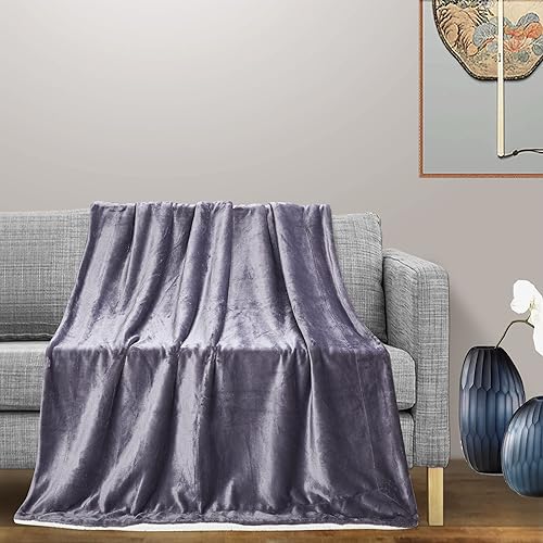 Miniatura 3 de Thesis Manta de forro polar Sherpa para sofá, manta de color carbón  Manta Sherpa cálida y acogedora, 50 x 60 pulgadas