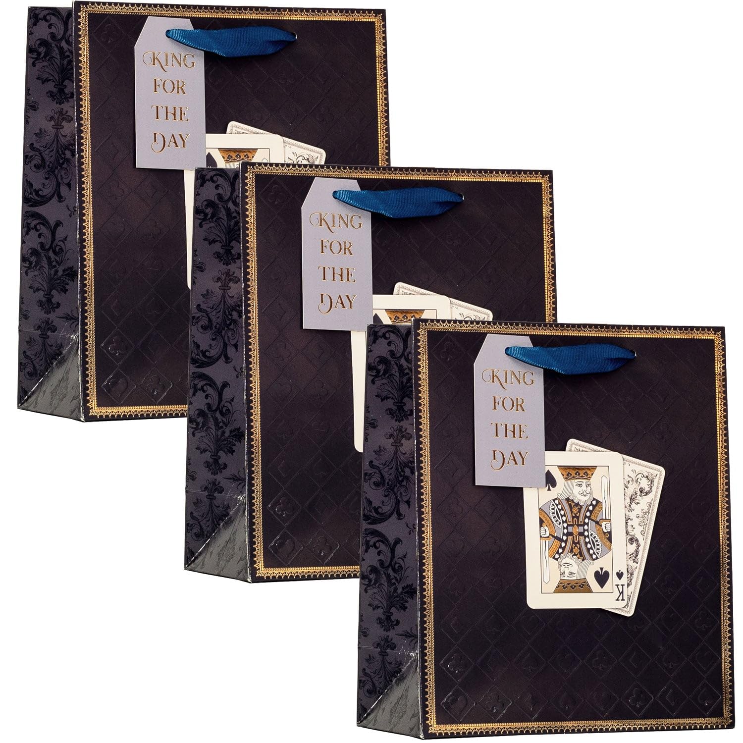 Design By Violet Playing Card Design Medium Gift Bag – Set of 3 Decorative Paper Gift Bags with Ribbon Handles for Father’s Day, Men’s Birthday and Male Birthday Gifts