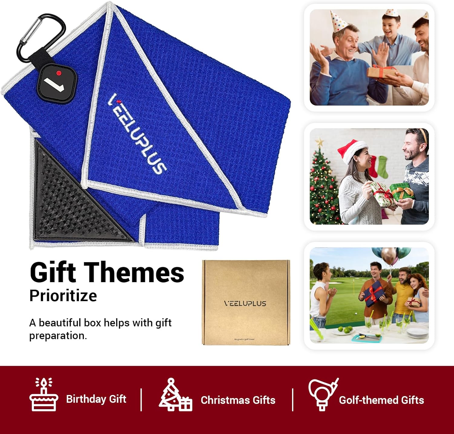 4-in-1 Magnetic Golf Towel with Brush & Cleaning Pocket -Premium Construction Golf Towel- Super Strong Golf Club Cleaner- Microfiber Waffle Design-15.7" X 23.6" Golf Accessories and Gifts for Men