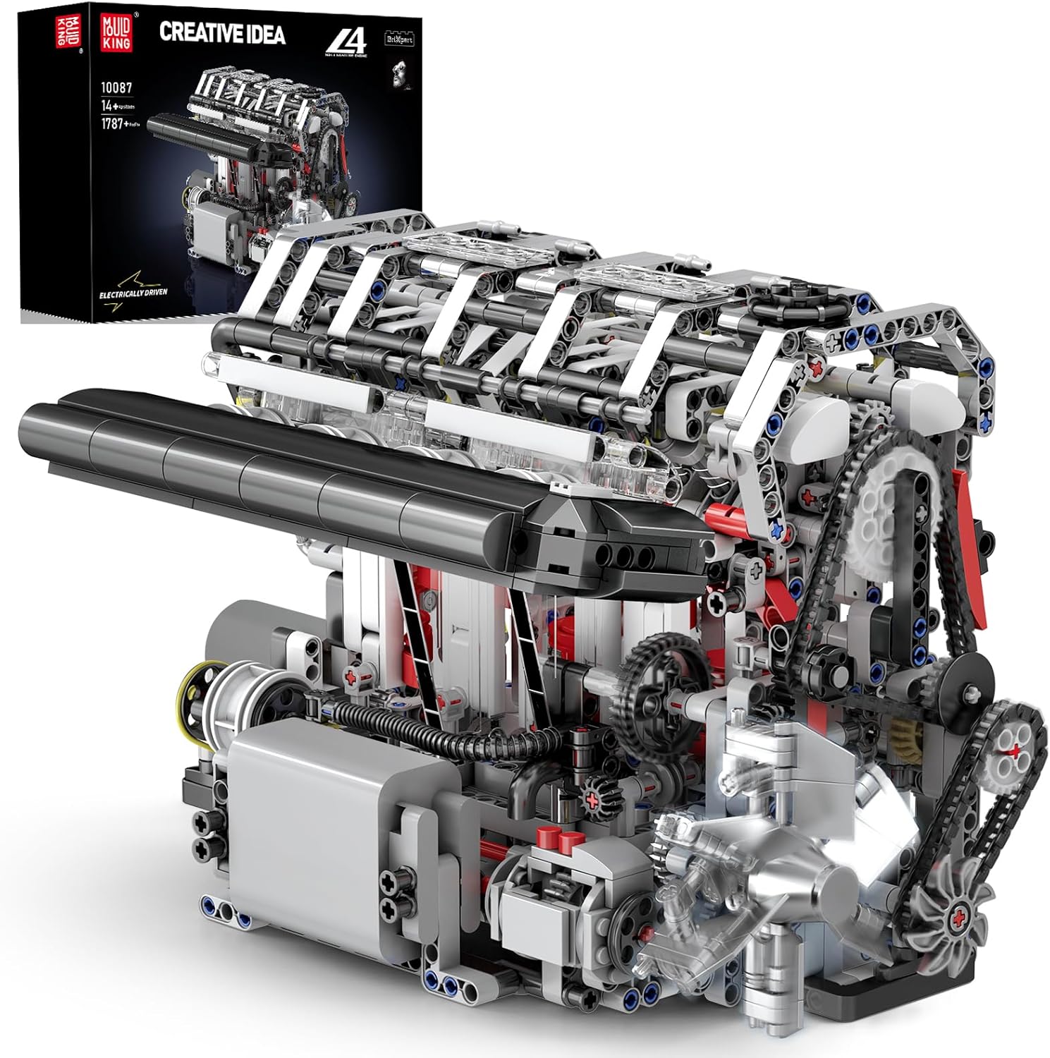Mould King 10088 V8 Engine Building Kit - Build Your Own V8 Engine Toy, 8-Cylinder Petrol Car Engine Replica Model Building Kit for Adults (535 Pcs)