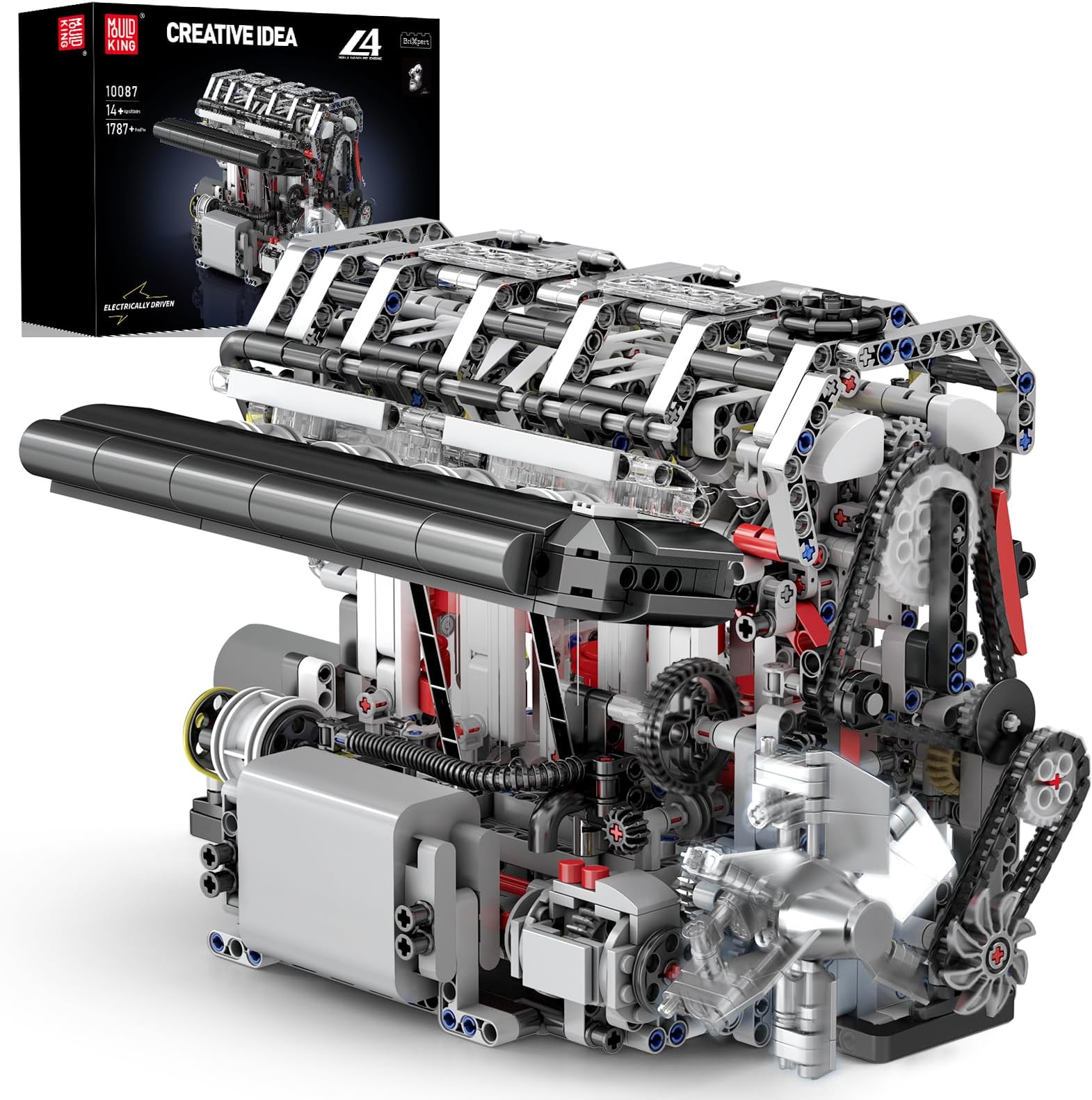 Mould King 10087 L4 Engine Building Kit - Build Your Own L4 Engine Toy, 4-Cylinder Combustion Petrol Car Engine Replica STEM Mechanic Engineering Model Construction for Teens 14+ Years (1787 Pcs)