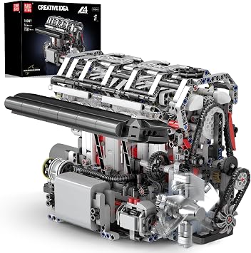 Mould King 10087 L4 Engine Building Kit - Build Your Own L4 Engine Toy, 4-Cylinder Combustion Petrol Car Engine Replica STEM Mechanic Engineering Model Construction for Teens 14+ Years 1787 Pcs