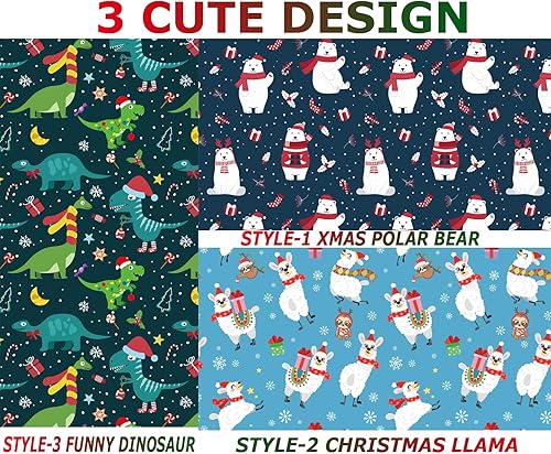 Miniatura 5 de U'COVER Papel de regalo de Navidad para niños y niñas, 6 hojas grandes, papel de regalo de Navidad, decoración de Navidad, patrón de dinosaurio,
