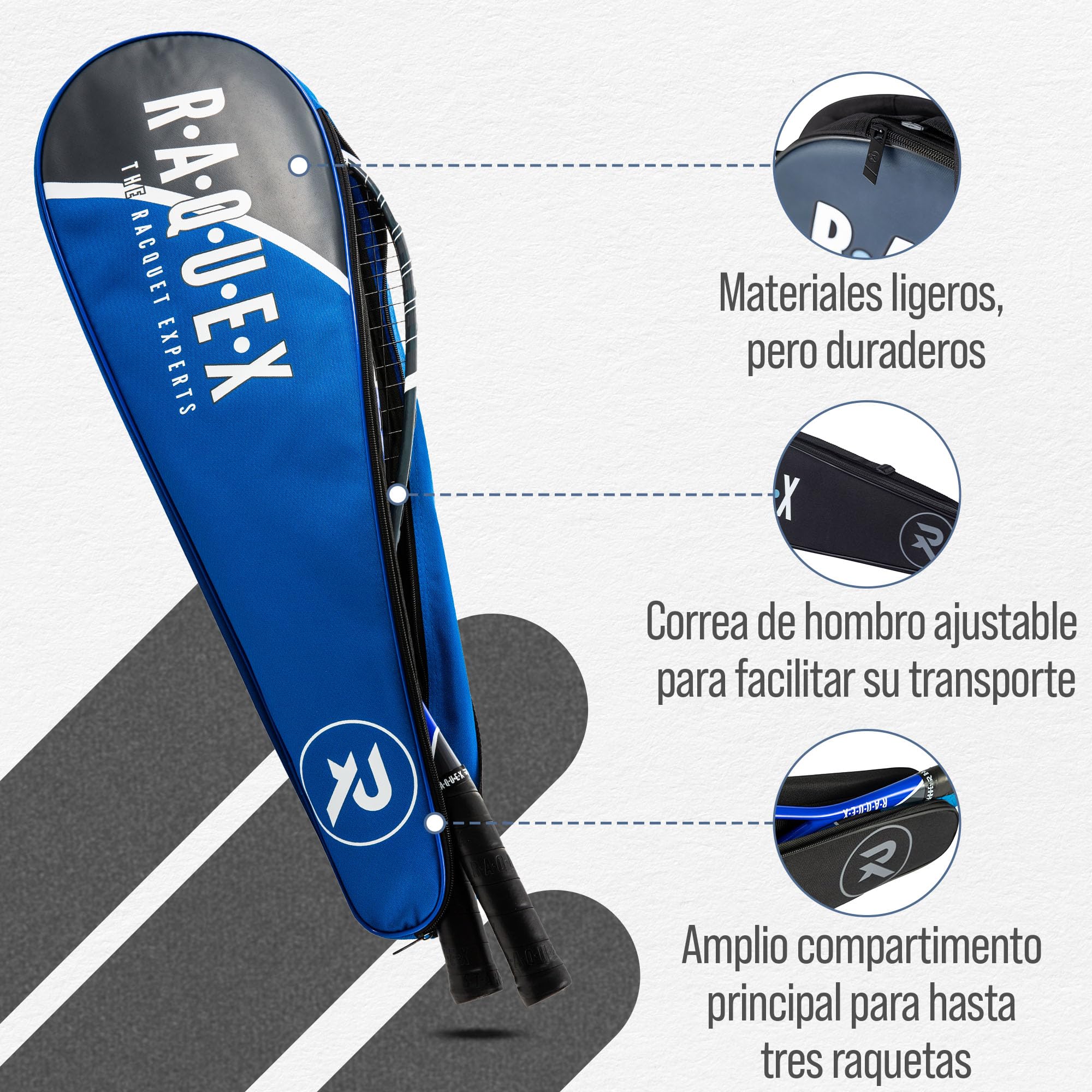 Raquex Bolsa 3 Raquetas de bádminton - Funda para Raquetas de bádminton o Squash, Correa Ajustable
