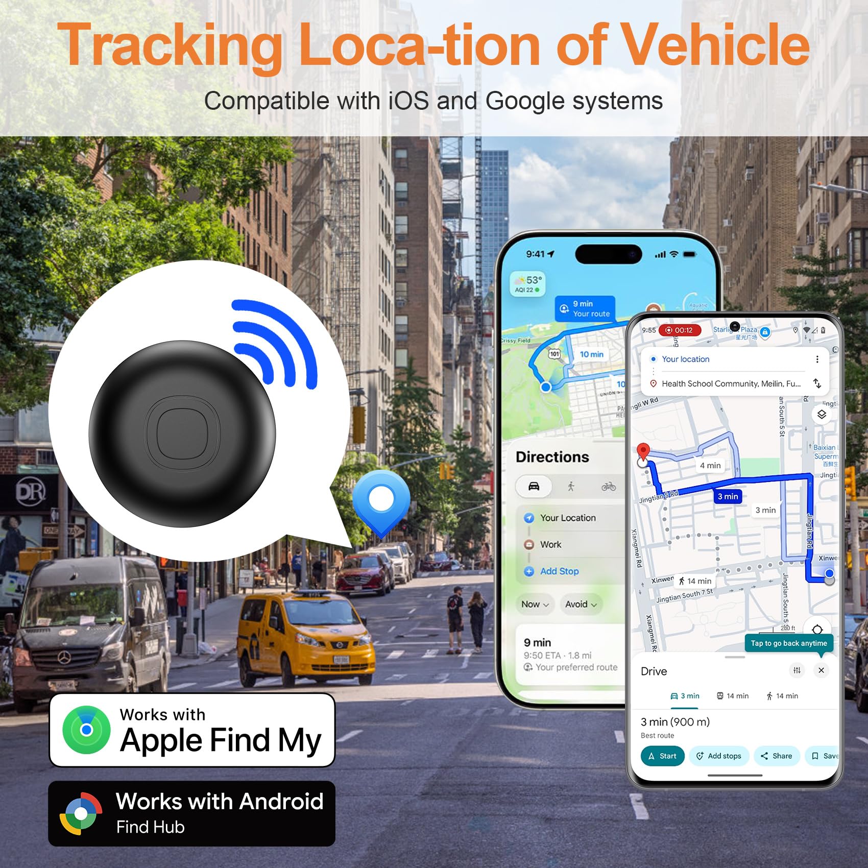 Traceur GPS Voiture sans Abonnement, 2 Pièces Smart Tag Traceur, Compatible avec Android et iOS, Localisateurs D’Objets Bluetooth pour pour Auto, Moto, Vélo, Bagages, IP68 Imperméable