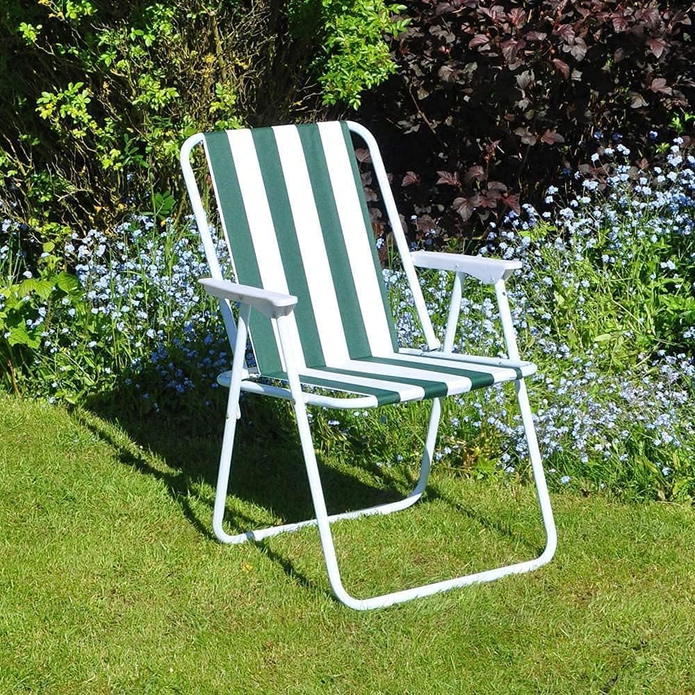 Unibos | Outdoor Deck Chair Garden Patio Folding Camping Picnic Beach BBQ Party Outdoor Stripe Chair (1 Striped Chair)
