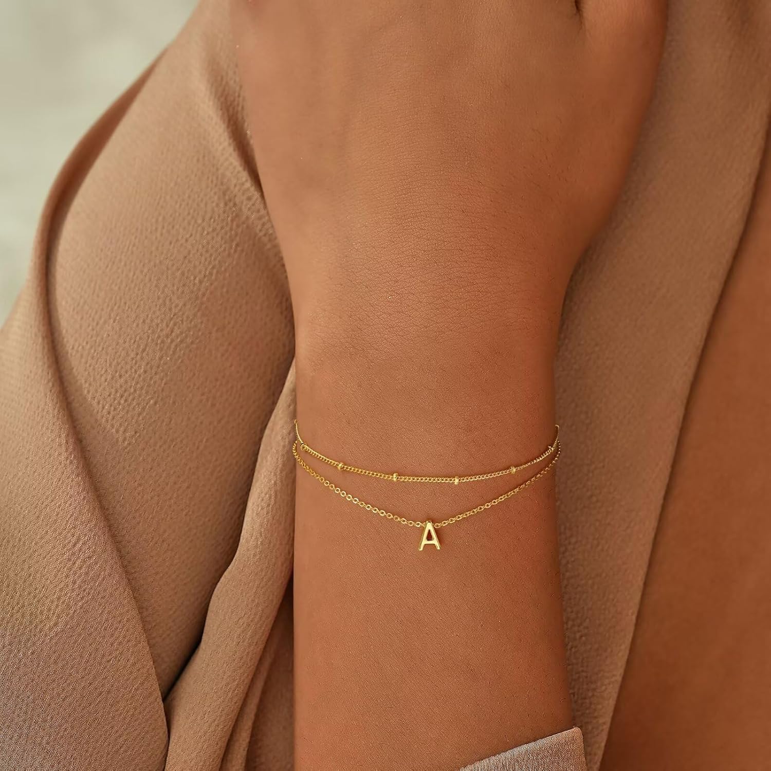 Turandoss Gold Initial Bracelets for Women, Dainty 18K Real Gold Plated Layered Letter A-Z Initial Bracelets Personalized 26 Alphabet Monogram Gold Bracelets for Women Jewelry Gifts Trendy - Image 2